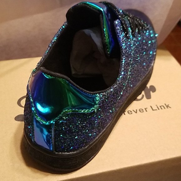 NEW BLUE GREEN GLITTER SEQUINS SNEAKERS SHOES - Picture 7 of 8